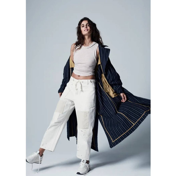 New Free People Melia Mac Trench Style Coat WTF $228 SMALL Blue Striped - Picture 3 of 10